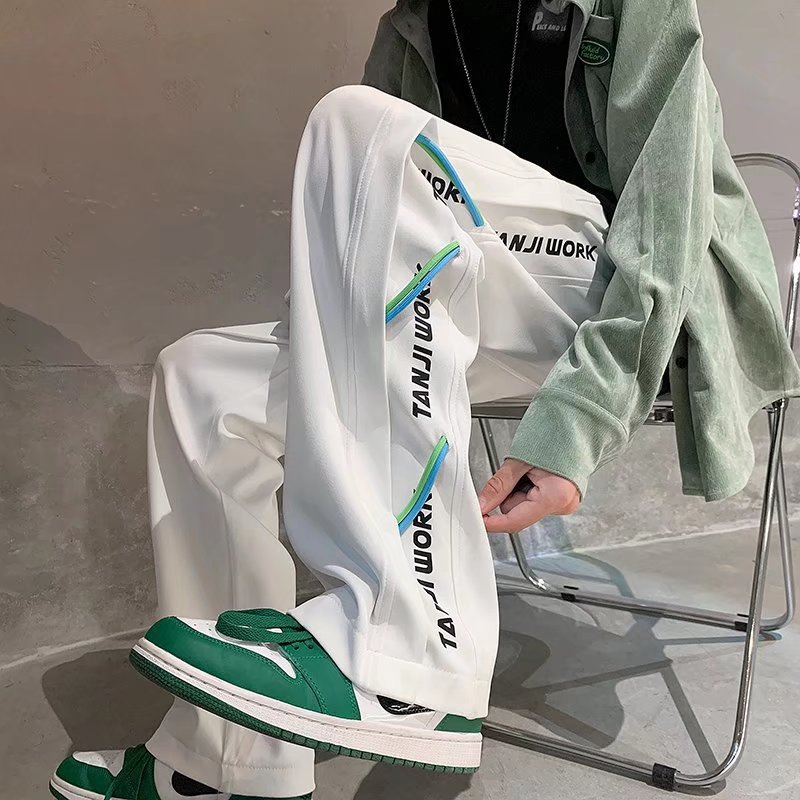 Fashionable Brand Casual Pants for Men 2025 Spring & Fall Thin Design Straight Loose Draped Ins High Street Sports Pants for Men