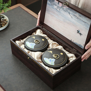 Guochao Purple Clay Tea Cans Gift Box Empty Cans Sealed Moisture-proof Tea Storage Tank Half Jin Double Cans Tea Packaging Box Empty Box