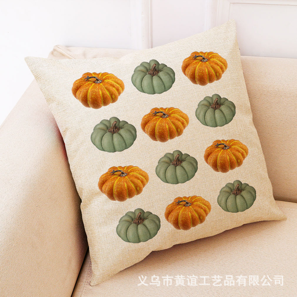 亚马逊家居感恩节抱枕套来图定制秋天落叶南瓜亚麻靠垫靠枕腰枕套