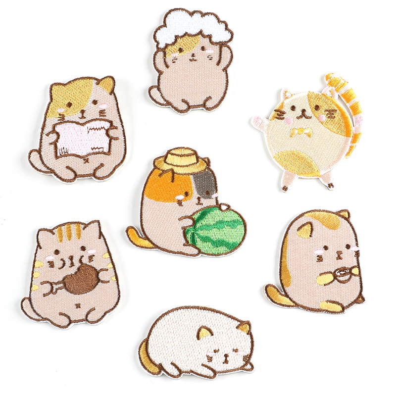 电脑绣花标卡通可爱动物猫咪布标服装辅料DIY徽章自粘贴配饰布贴