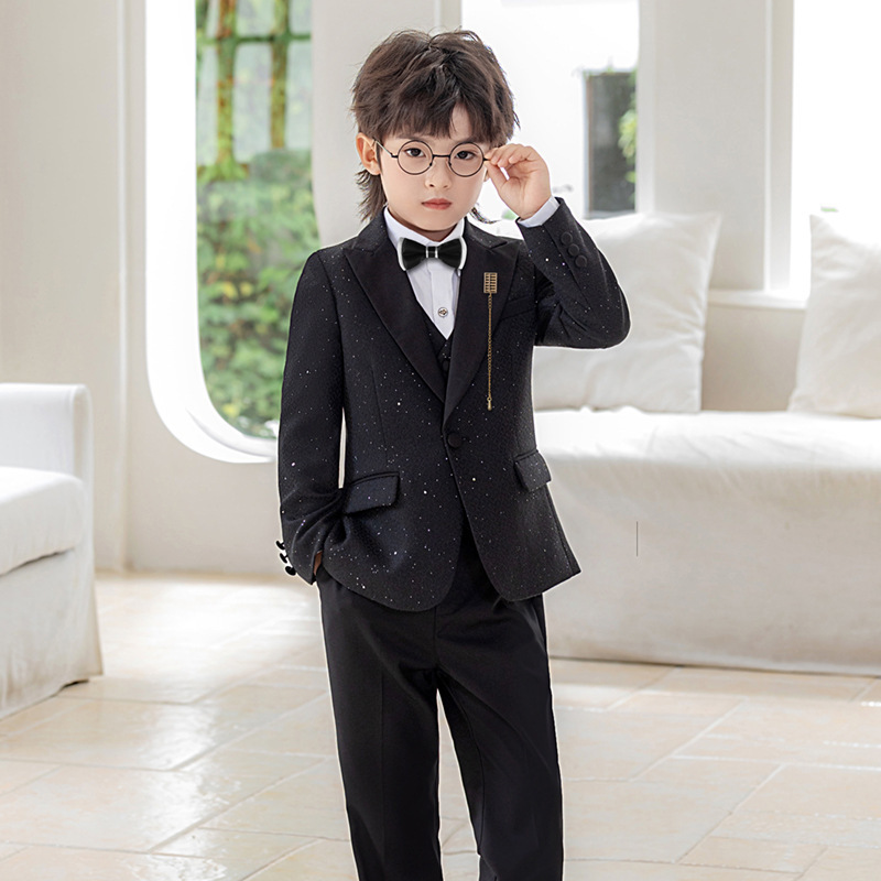 Boys' Suit Vest Set, Flower Boy Formal Wear, Gentleman British Style Suit, Children's Host Performance Outfit, Piano Performance Attire