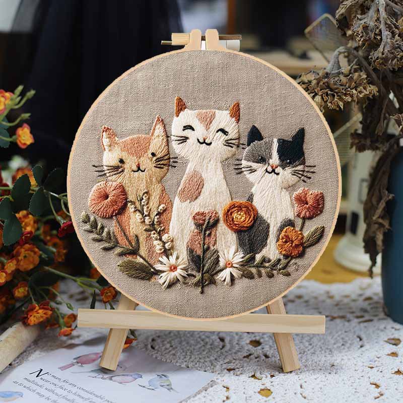 Paquete de material de bricolaje bordado a mano original de gato transfronterizo kit de bordado a mano gratuito paquete de material de bordado de bricolaje