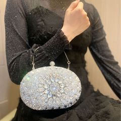 New Cross-border Mother-of-pearl Bag Full Diamond Sparkling Glitter Crystal Handbag Birthday Wedding Banquet Fashion Tote Evening Bag