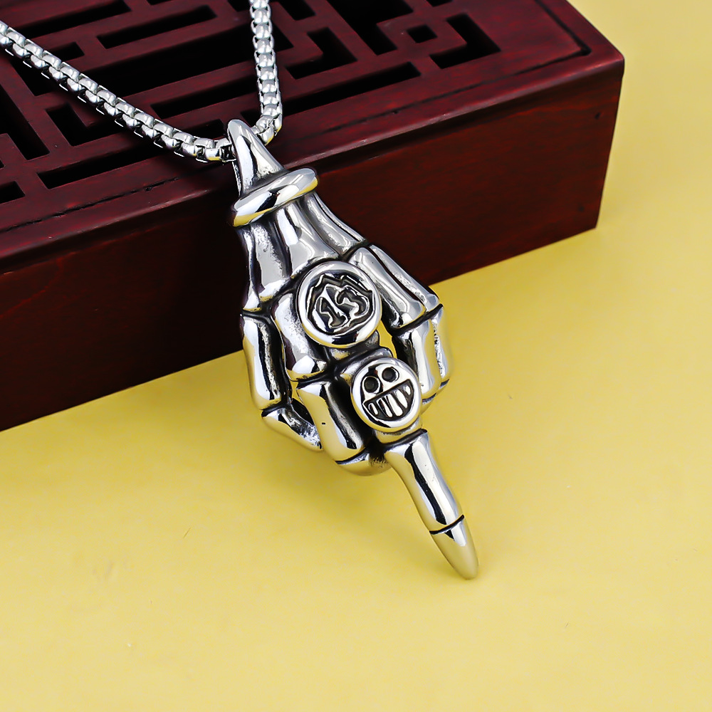 Stainless Steel Pendant Necklace Skull Gesture Titanium Jewellery_voghion.com