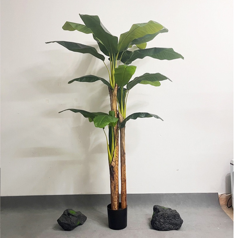 Simulación de plantación de plátano verde en maceta decoración interior de la sala de estar decoración de planta falsa de plátano decoración de paisaje simulación