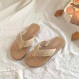 西双版纳仿编织麻拖鞋女夏季新款泰国旅游度假风沙滩人字凉拖