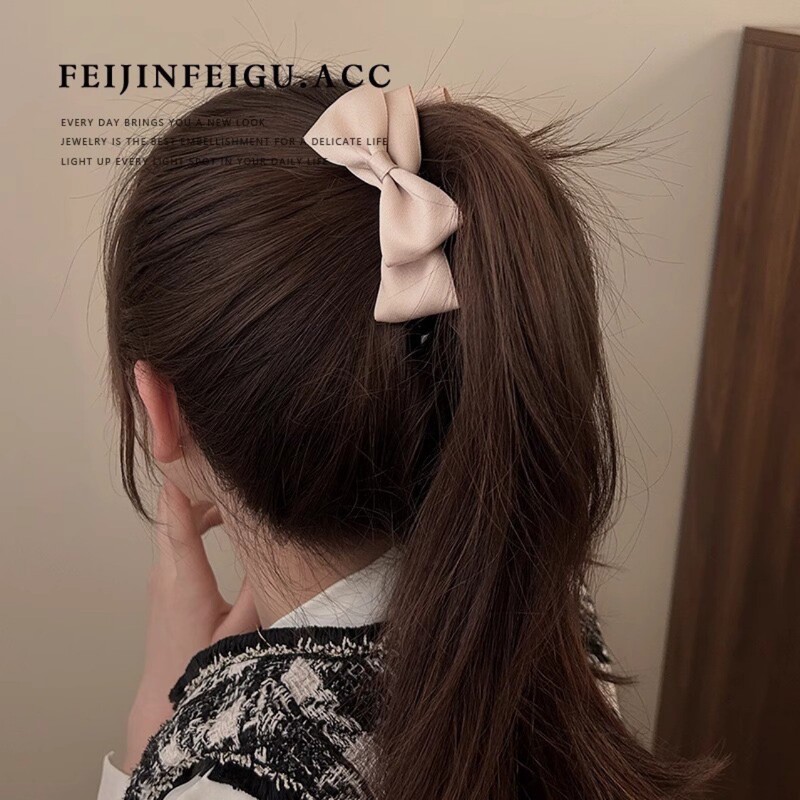 ダブルリボンバナナクリップ女性のポニーテールヘアクリップ 2025 新しいハイエンド気質ヘアクリップ後頭部半分ヘッドバンド|undefined