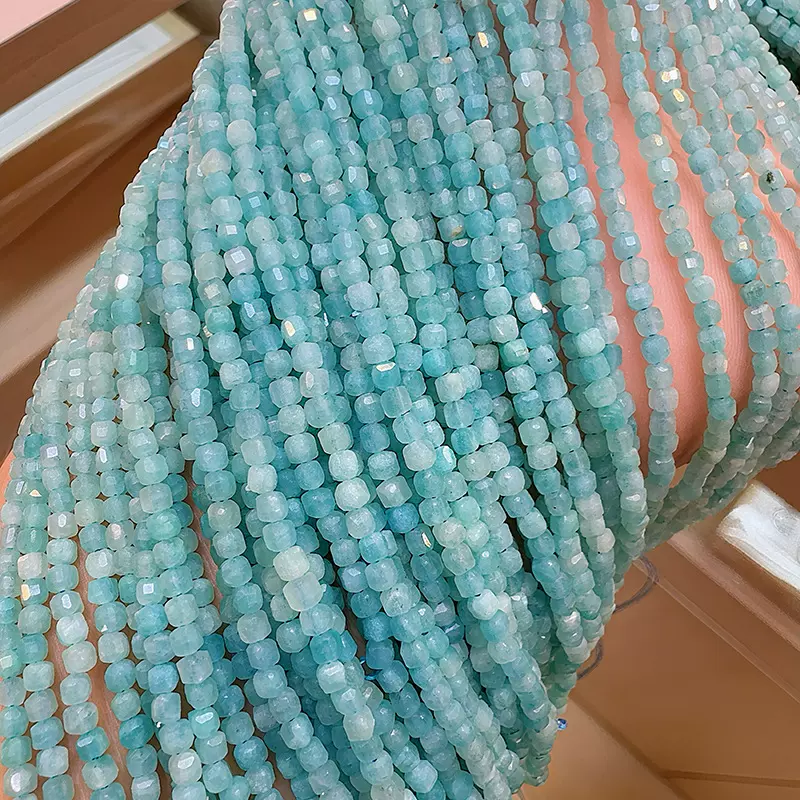 天然蓝透天河石散珠盘珠切面原石手链项链diy半成品手串水晶饰品