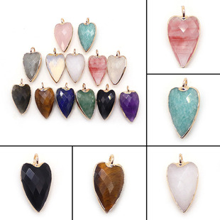 Cross-Border Popular Natural Stone Heart-Shaped Green Aventurine Pendant Faceted Crystal Electroplated Pendant DIY Necklace Jewelry Accessories