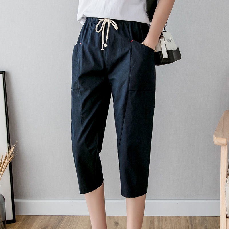 Pure Cotton Harem Pants for Women, 2026 Summer Thin Loose Cotton-Linen Jogger Casual Pants, Plus Size Slimming Cropped Carrot Pants