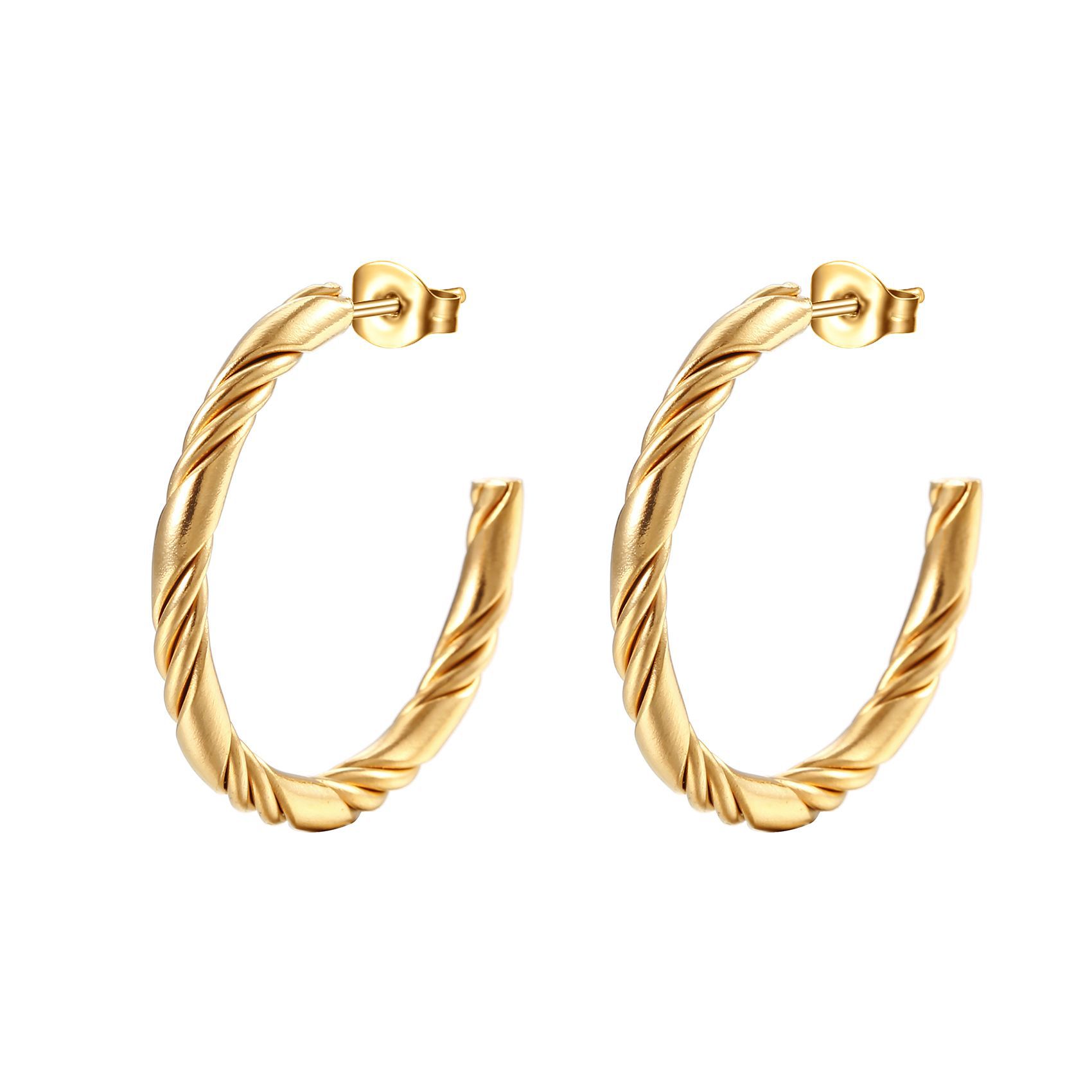 1 Pair Quantity Daily Occasion 201 Stainless Steel Material PVD Coated 18K Gold Real Gold Plated Solid Color 201 Stainless Steel Fashion Waterproof Non Tarnish Earrings