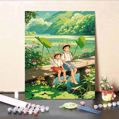 夏の小清新な風景デジタル油絵diy手作りの色を塗って高い顔を癒します。