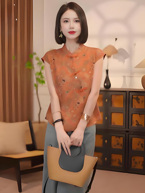 新しい中国風の半袖シャツ女性のための夏の新しいファッション気質シャツ小柄な人ルーズ痩身シャツ|undefined