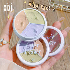 xixi cleansing and long-lasting three-color concealer to cover facial spots, acne marks, dark circles and tear troughs, waterproof and non-removable