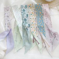 Internet celebrity small fresh double-sided letter silk scarf women's simple versatile scarf fruit thin narrow ribbon binding hair accessories