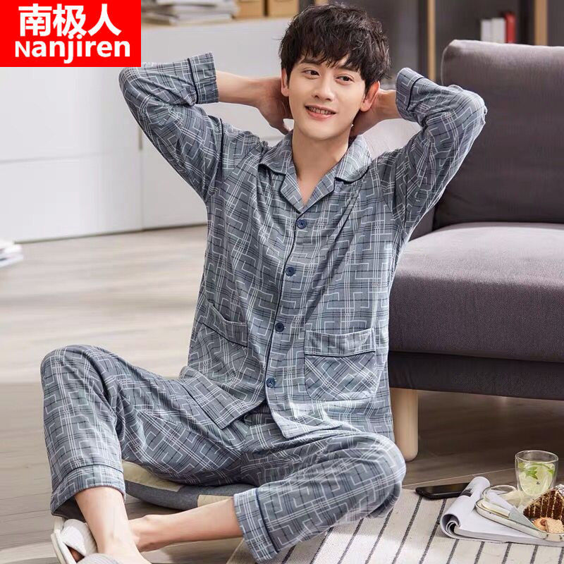 Pijamas hombres primavera y otoño 100% algodón de manga larga juventud Otoño e Invierno casual cómodo más tamaño 200kg homewear
