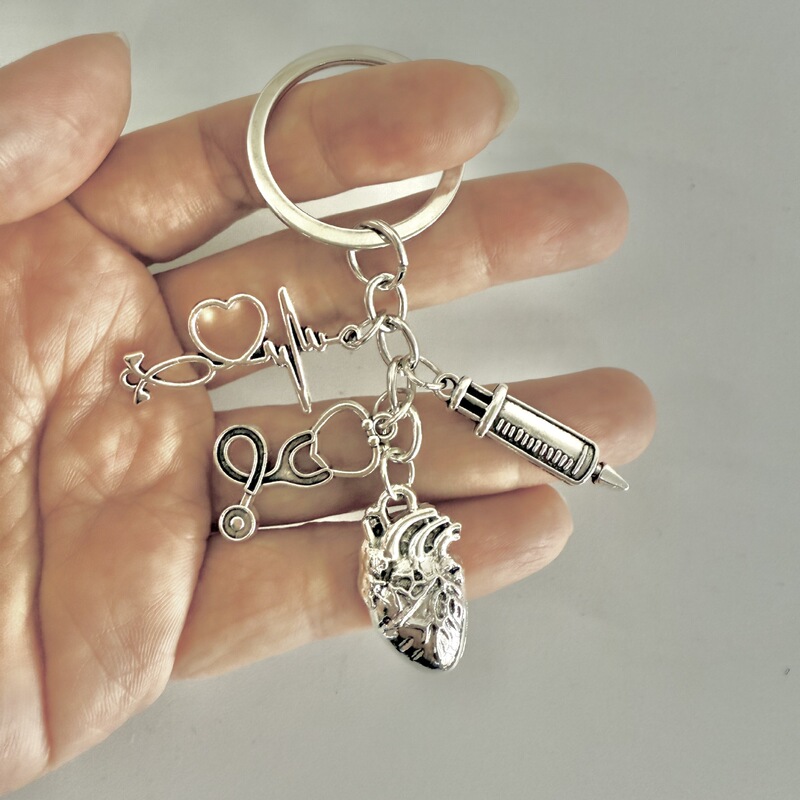 Syringe Stethoscope Heart Keychain Doctor Nurse Medical Tool Keychain