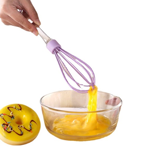 Manufacturer transparent silicone egg beater handheld manual egg beater mixer 10-inch silicone baking egg beater