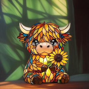 �羳 Handcrafted Sunflower Highland Cow Lamp ���տ��ߵ�ţ��