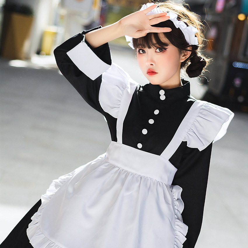 Blanco y Negro Maid vestido día estilo gótico en el de las mujeres grandes Lolita