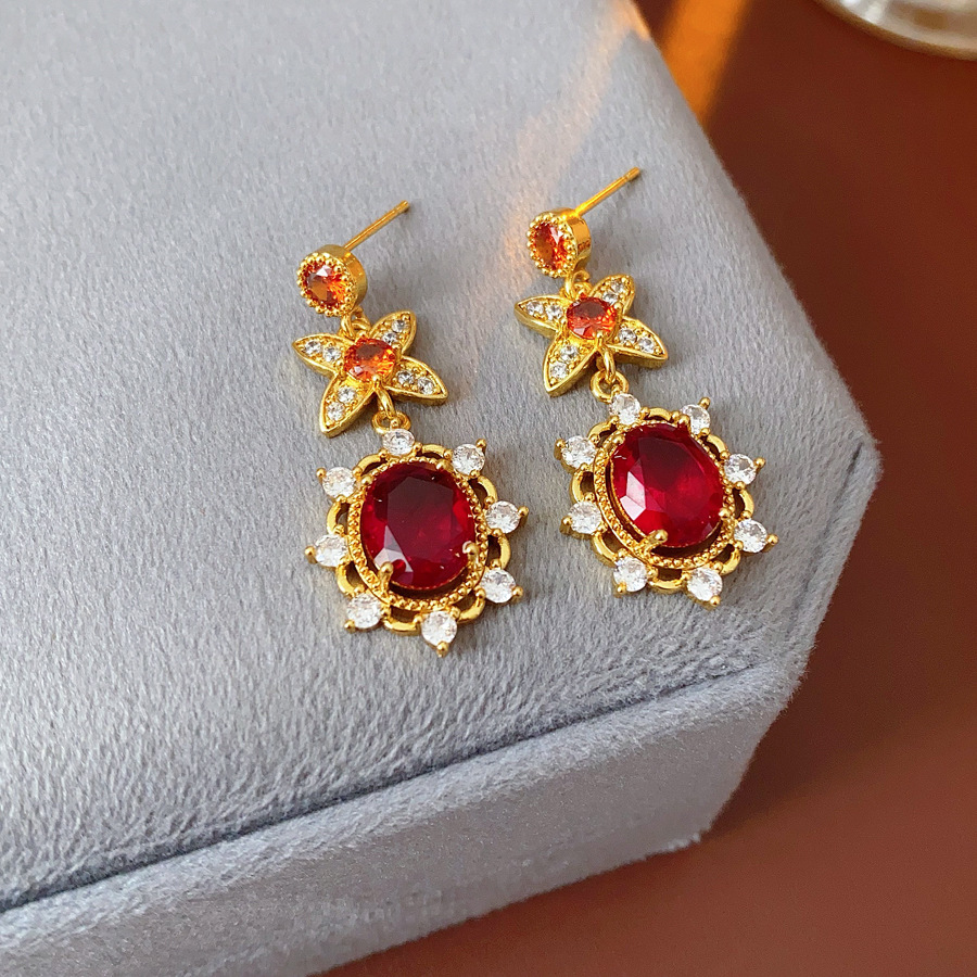 Medieval vintage zircon elíptico conjunto de estilo retrógrado de corte de joyería estilo de diseño de nicho joyería femenina sentido superior