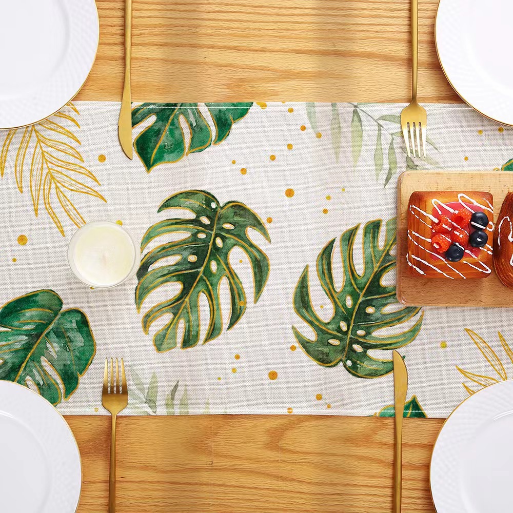 Nórdico verde planta serie impresa corredor de mesa Lino hogar decoración mesa de café tela decorativa Amazon image 4