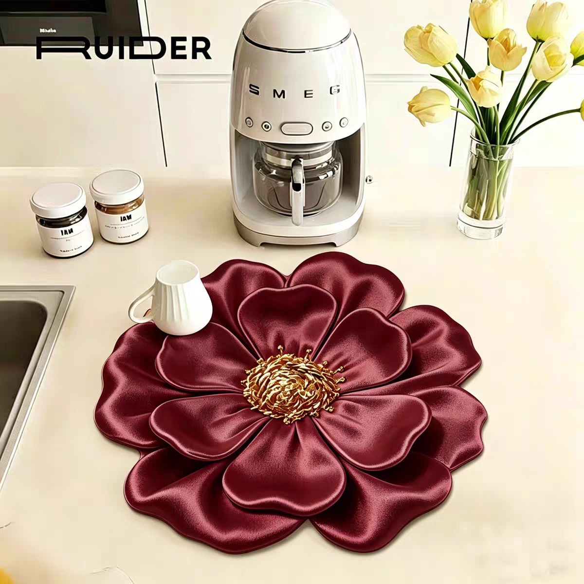 Flores de lujo ligero transfronterizo cocina de drenaje de algas absorción de agua secado rápido almohadilla de mesa mesa mesa fácil de cuidar almohadilla antideslizante resistente al desgaste