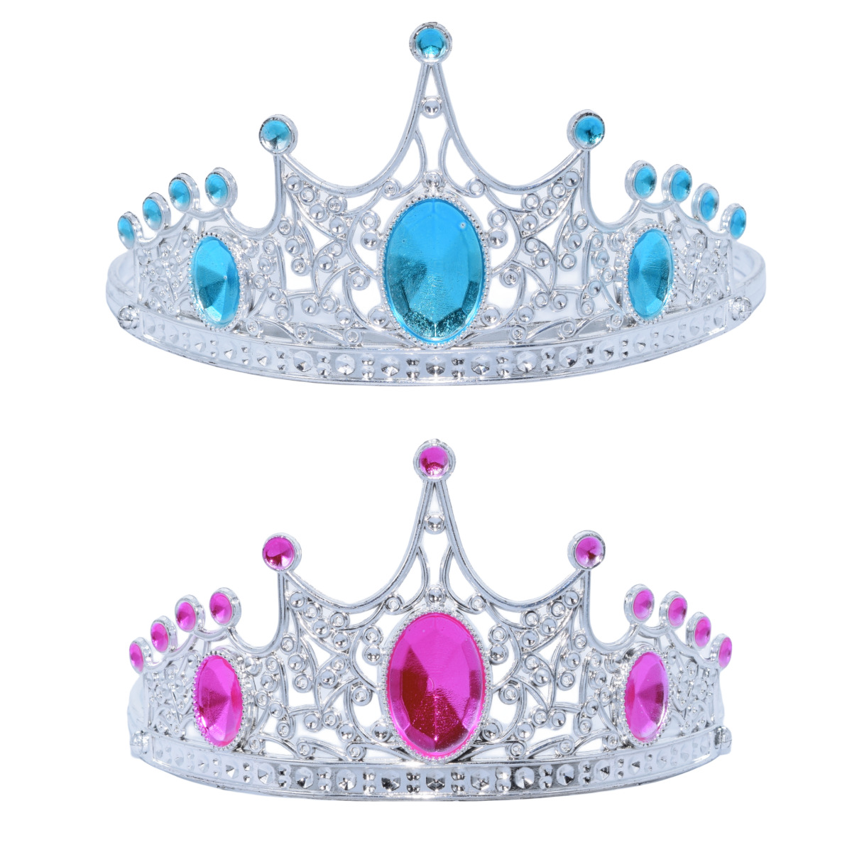 Cross-Border Wholesale Children's Headband Crown Electroplated Silver Oil Spray Red and Blue Three Oval Hair Accessories Princess Headband