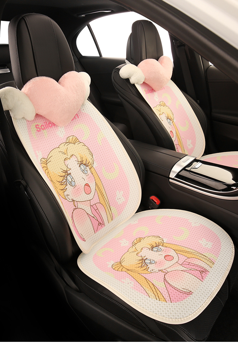 Pink Water Ice Moon Car Seat Cushion Four Seasons Neutral Cute Cartoon Seat Cover Half Pack Seat Cover Seat Cushion Single Piece Fabric