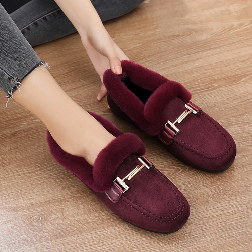 Women's winter outerwear plush cotton slippers with added wool for autumn, plush lamb wool dumpling shoes for women, home shoes