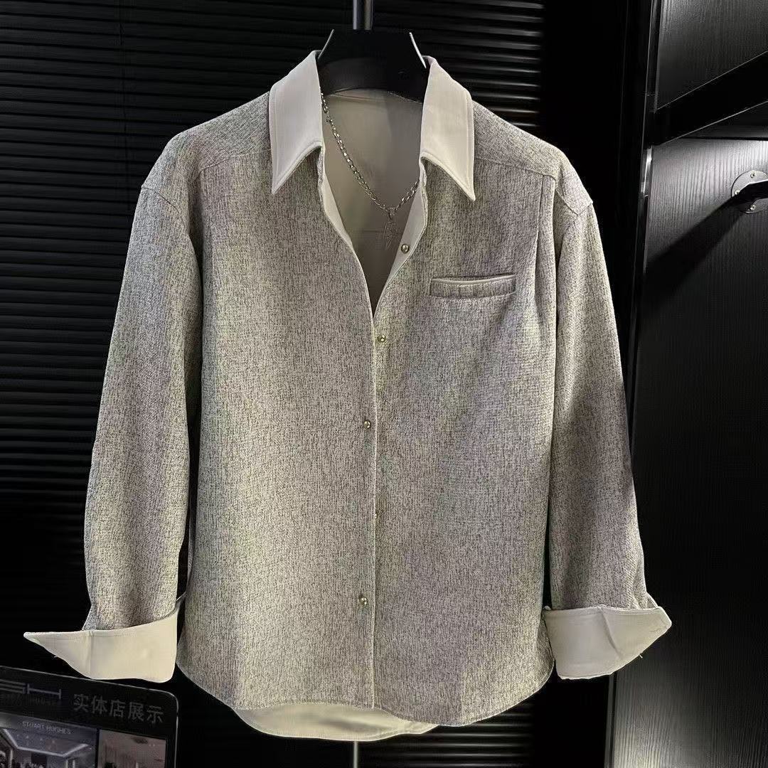 Tweed Style Long-Sleeved Shirt Tops Jacket Men's Early Autum 2025 New Design Men's Shirt