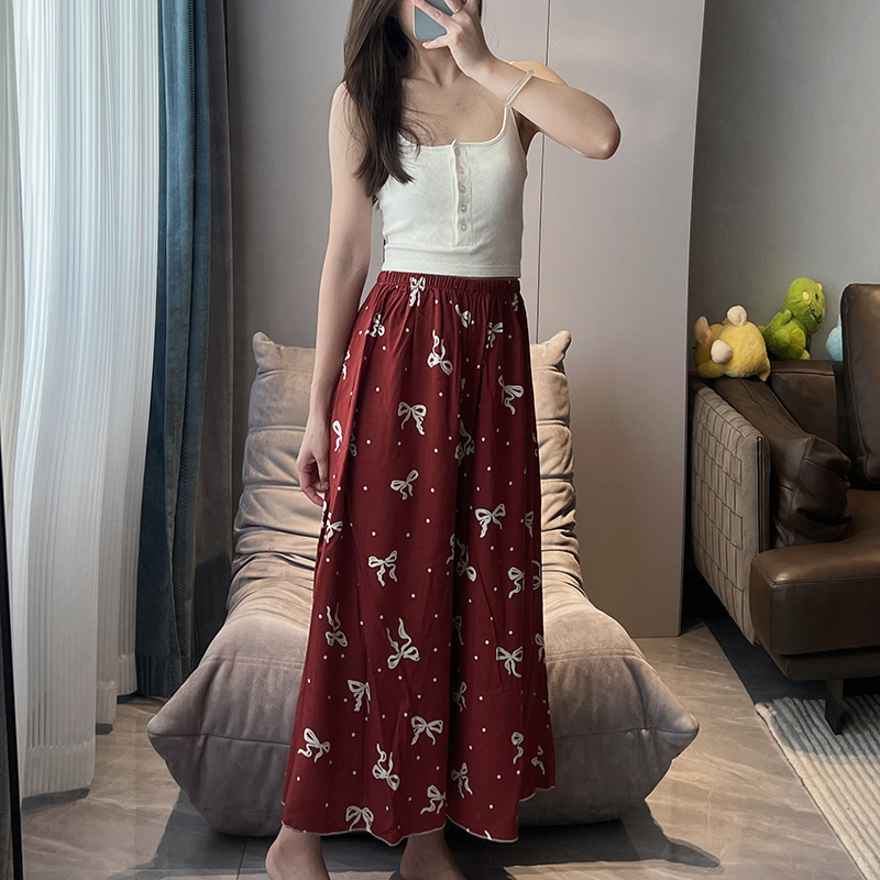 2026 New Cross-Border Cotton Silk Pajama Pants for Women, Thin, High-End Printed, Can Be Worn Outside, Long Pants, Skirt Pants, Breathable Loungewear