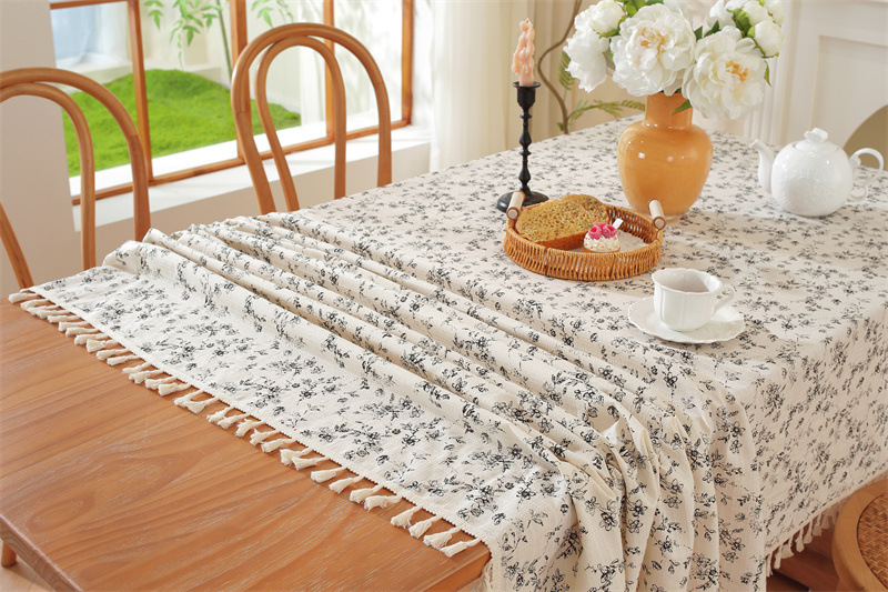 Mantel de mesa rectangular de algodón jacquard estilo floral_voghion.com