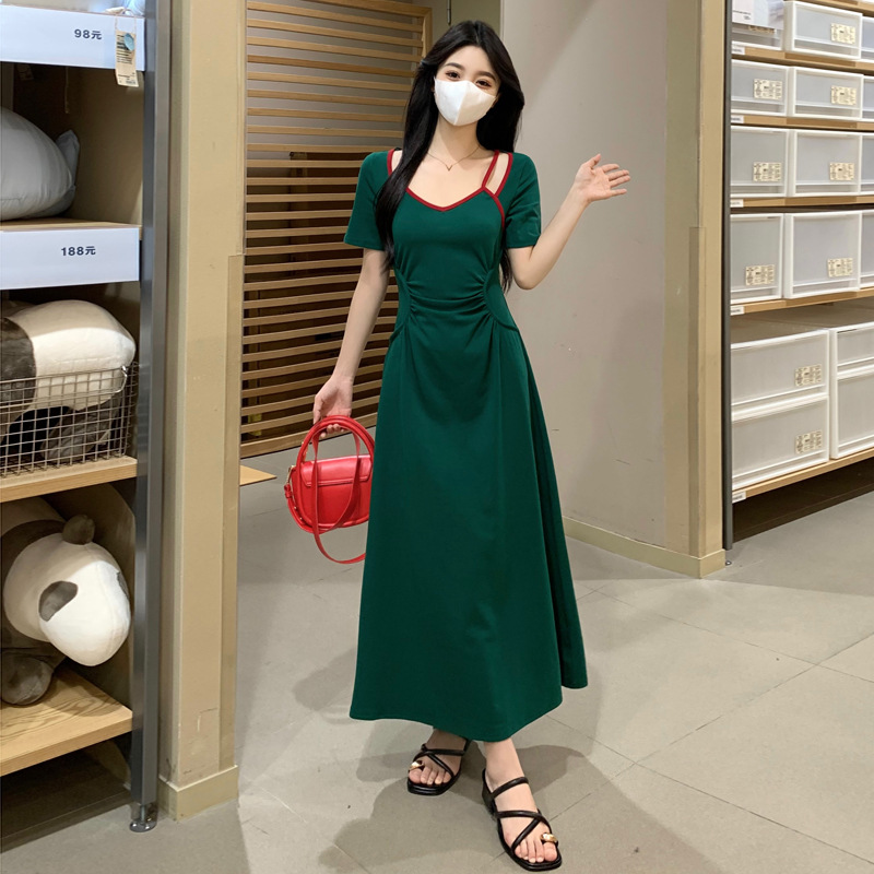 Large Size Women's Clothing Summer Elegant Pure Desire Slim Look Slim Casual Dress Niche Design Long Dress