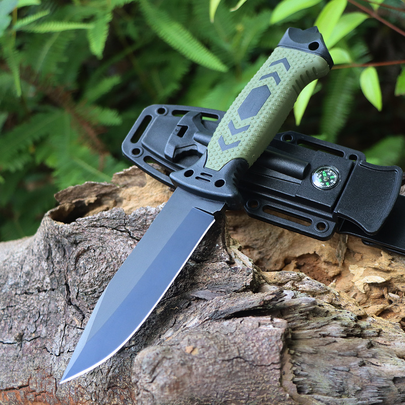 Supervivencia al aire libre cuchillo recto multifuncional salvaje supervivencia brújula cuchillo direccional ventana herramienta de supervivencia portátil cuchillo recto pequeño