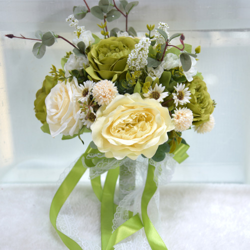 Eternal Angel 944 green long streamer bouquet, simulated silk series, bride and groom bouquet