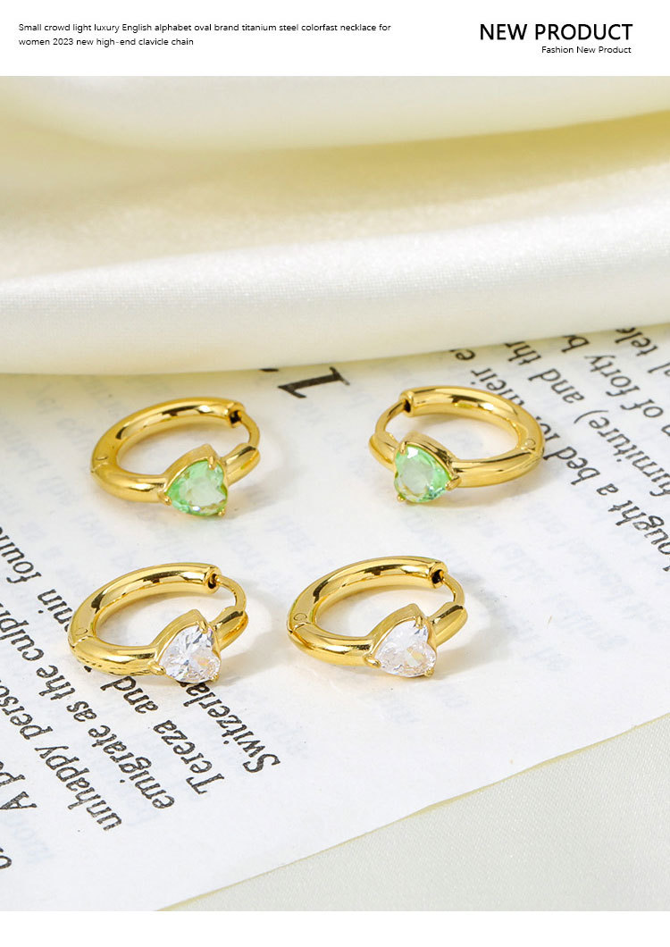 1 Pair Quantity 1 Pair Simple Style Heart Shape Inlay Titanium Steel Zircon Earrings