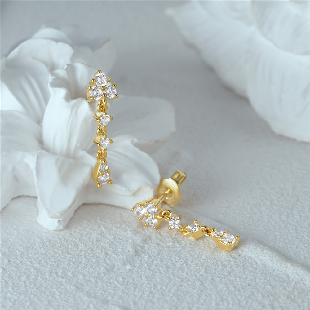 1 Pair 925 Sterling Silver Zircon Geometric Drop Earrings display picture 6
