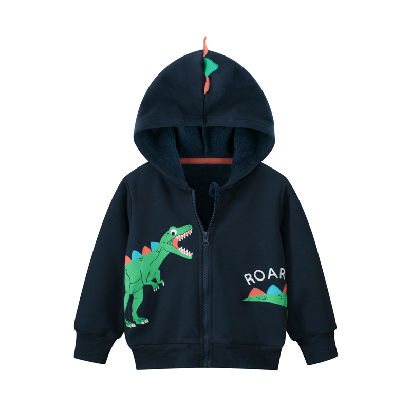 27kids ropa para niños transfronterizos otoño e invierno chaqueta para niños más tejido de terciopelo cremallera de dinosaurio ropa para bebés al por mayor