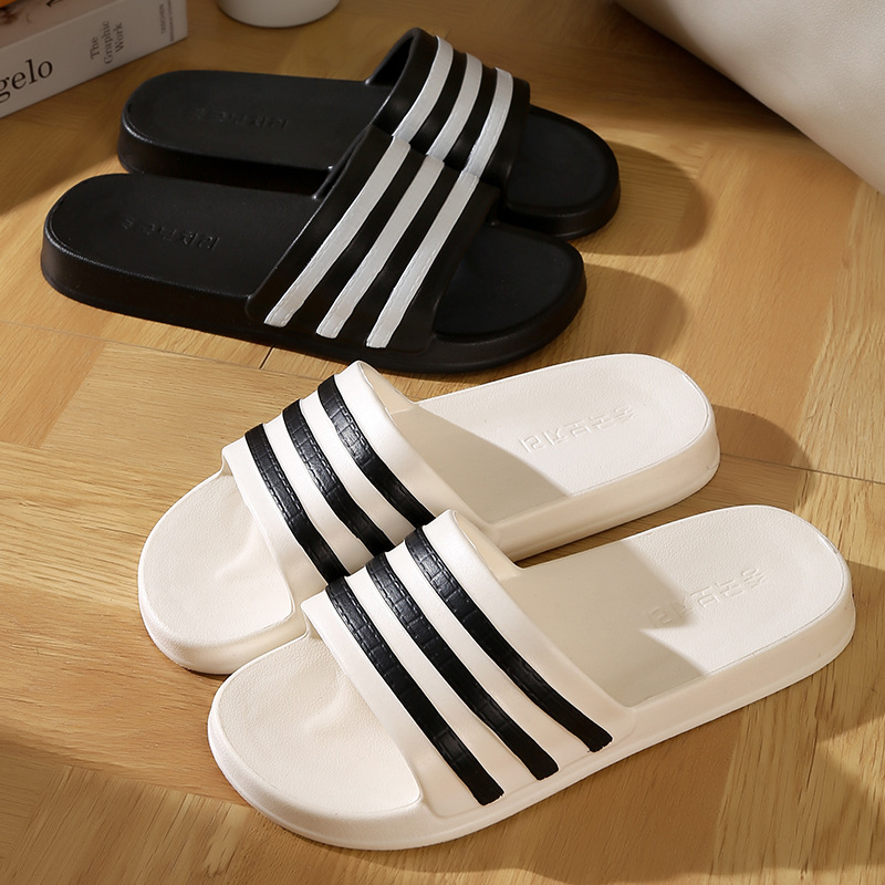 Striped Slippers for Men, Indoor Home Use, Bathroom Shower Slippers, Women's Casual Versatile Couple's Outdoor Wear, Thick-Soled Non-Slip