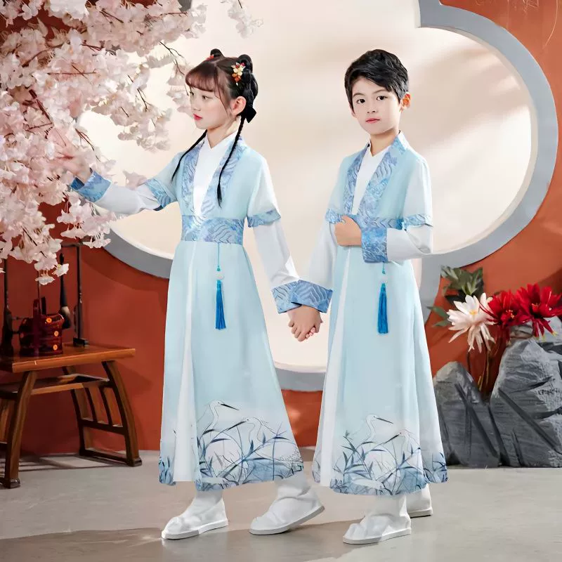 Антикварный Детский костюм Bookboy в китайском стиле Hanfu с длинными рукавами для весенне-осенних выступлений Костюм мастера с тремя символами Костюм для написания церемонии выступления