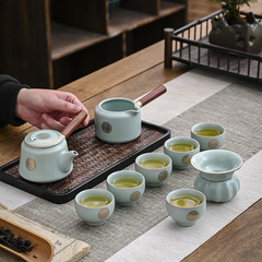 Ru kiln kung fu tea set set for home reception high-end ceramic teapot cover bowl teacup gift box office complete set