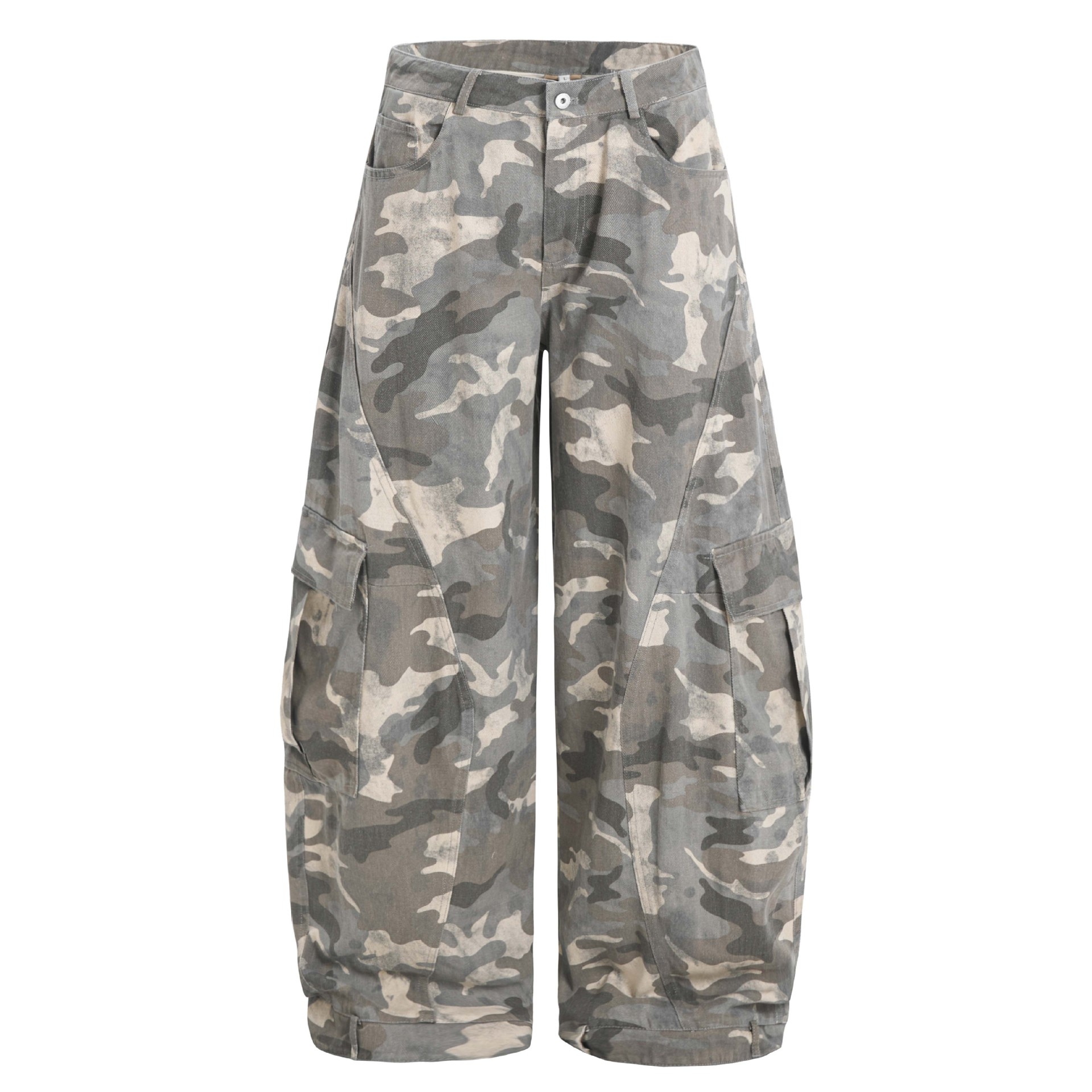 OREETAアメリカのレトロな広脚の迷彩ズボンのカーブナイフの工装ズボンの耐摩耗性の汚れの高い街のカジュアルなズボンの男女