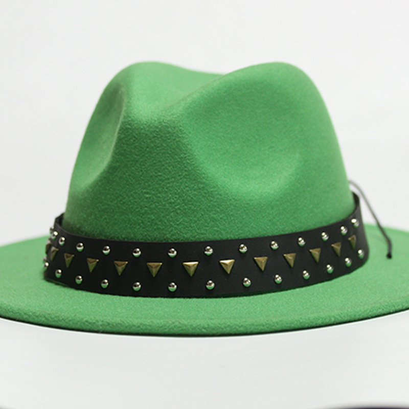 Nuevo sombrero Pu Correa remachada sombrero con sombrero vaquero de piedra elástica sombrero de fieltro cinturón de tejido modelo Pu sombrero con accesorios