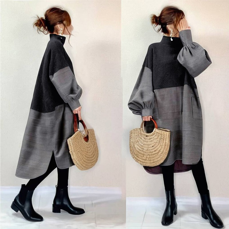 in stock Japanese and Korean dress Women's 2025 New Niche Design Stitching Bat Sleeve Irregular Mid-length Skirt in stock Japanese and Korean dress Women's 2025 New Niche Design Stitching Bat Sleeve Irregular Mid-length Skirt