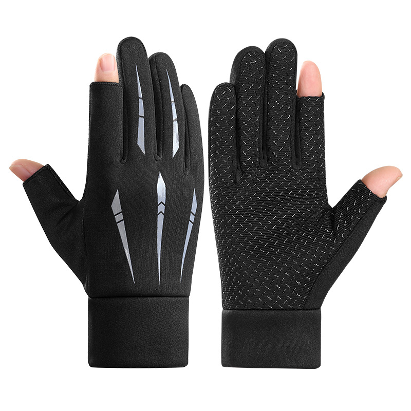 Men's Gloves Winter Cycling Gloves Touch Screen Plus Velvet Warm Non Slip Driving Leakage Two Finger Motorcycle Winter Fishing Gloves_voghion.com