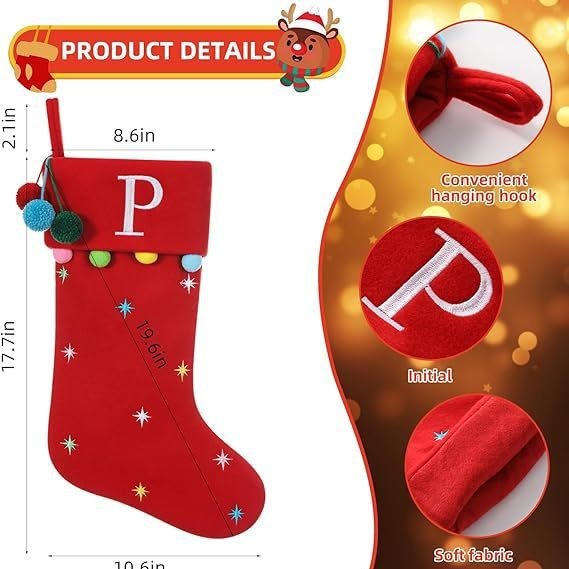 クリスマス刺繍アルファベットウールクリスマス靴下ベルベット付き|undefined