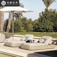 户外别墅泳池沙滩躺床露天花园庭院藤编沙发室外带伞日光浴躺椅