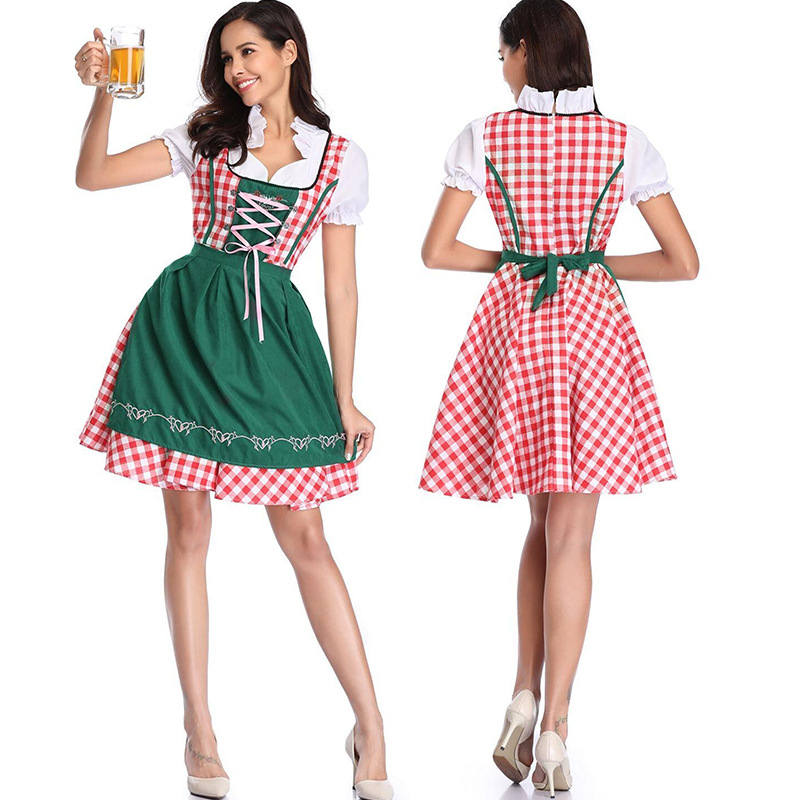 Más tamaño cerveza Festival traje alemán tradicional bávaro traje vestido Halloween traje adulto mujer Venta caliente