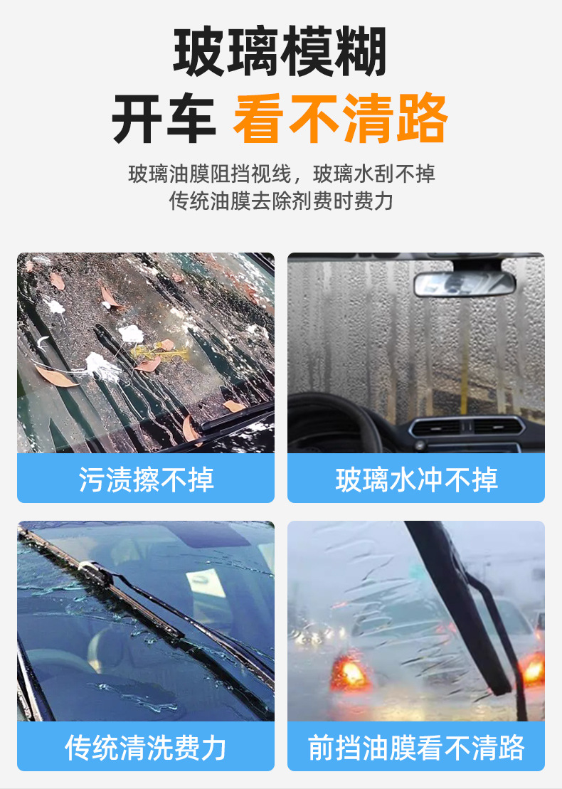 Car Oil Film Remover Glass Cleaner, All-Season Use, Oil Film Removal, Stain Removal, Coating, Rain and Frost Protection, Windshield Cleaning Fluid